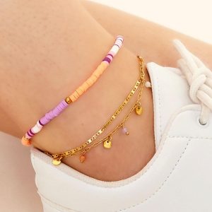 Dubbel enkelbandje met bedels goud/zilver
