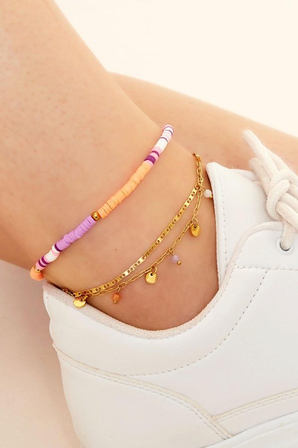 Dubbel enkelbandje met bedels goud/zilver