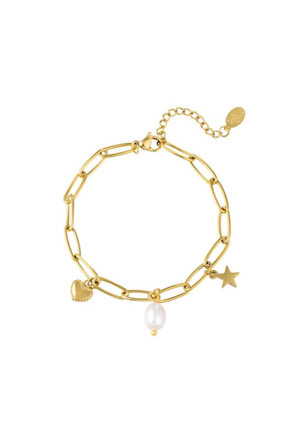 Bedel + Parel armbandje goud/zilver - Afbeelding 2