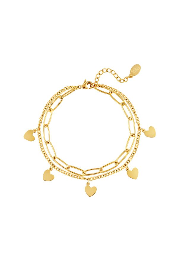 Dubbel armbandje met hartjes goud/zilver - Afbeelding 2